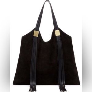 Ella Moss Black Suede Leather Shoulder Bag with Gold Accents